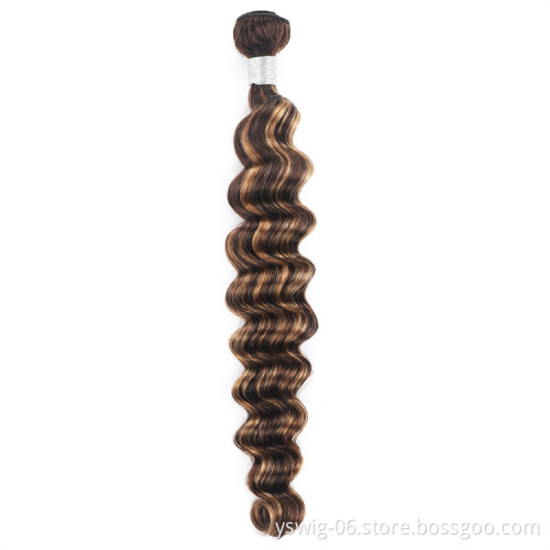 Best Selling Machine Double Weft Raw Brazilian Virgin Human Hair Extensions Piano Color #4/27 Loose Deep 3/4 Bundles